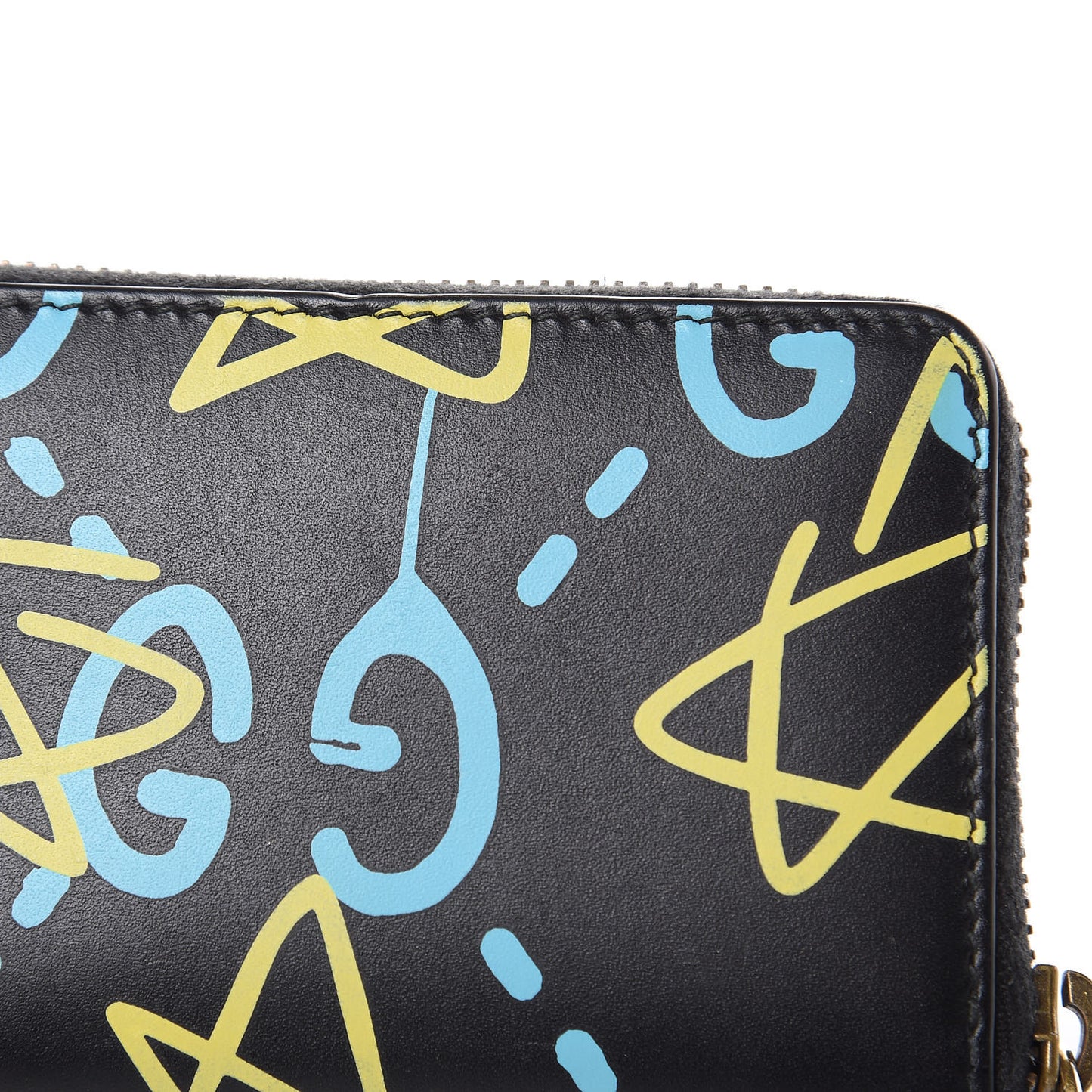 Calfskin GucciGhost Zip Around Card Case Black New Acquamarine