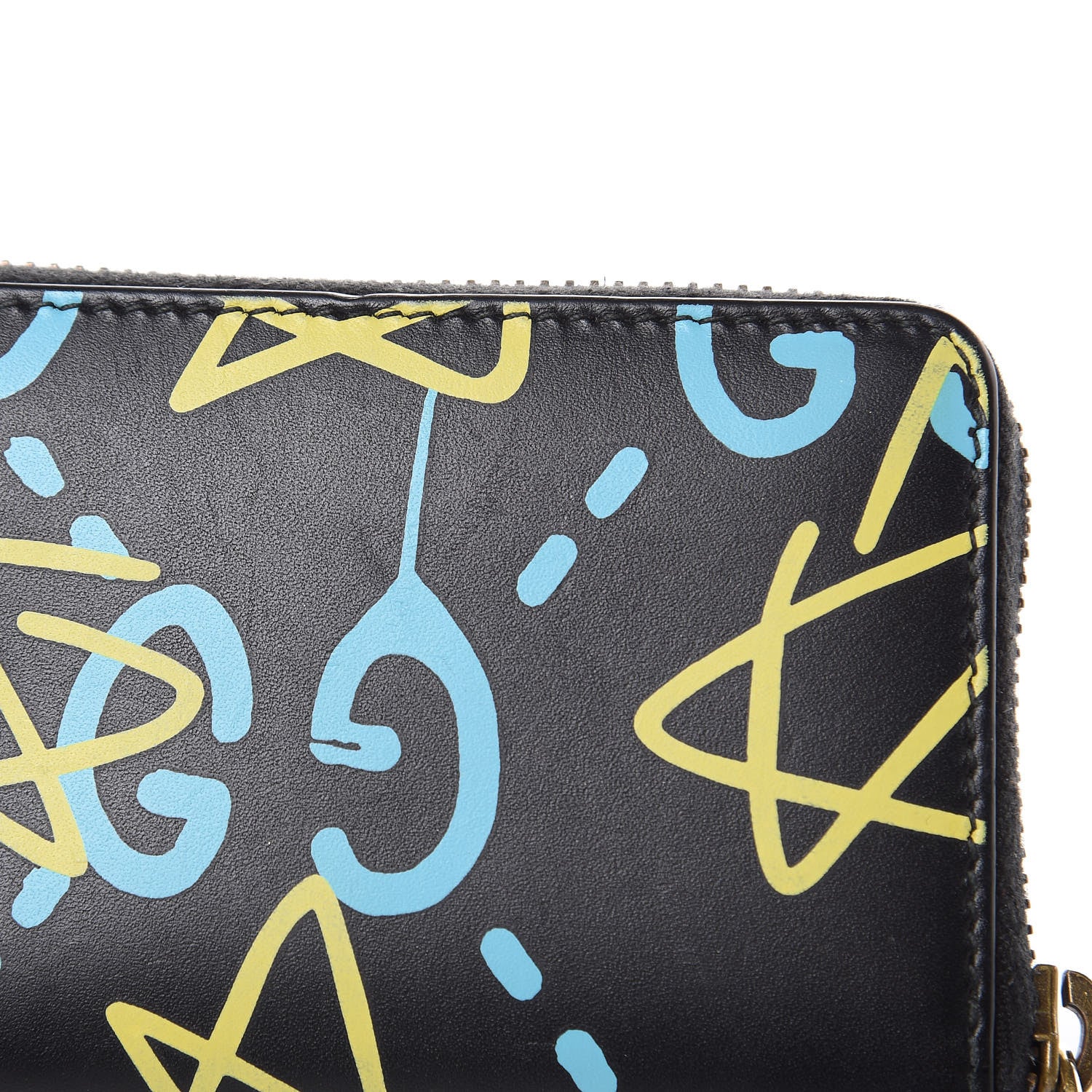 Gucci Calfskin GucciGhost Zip Around Card Case Black New Acquamarine 10 of 10