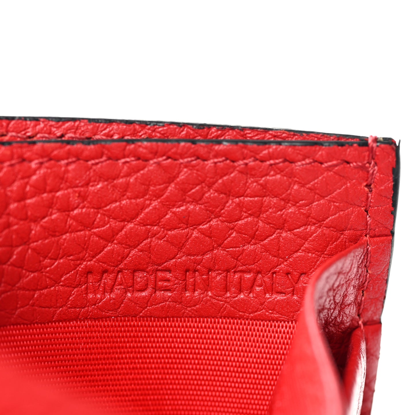 Pebbled Calfskin Rockstud Card Holder Red