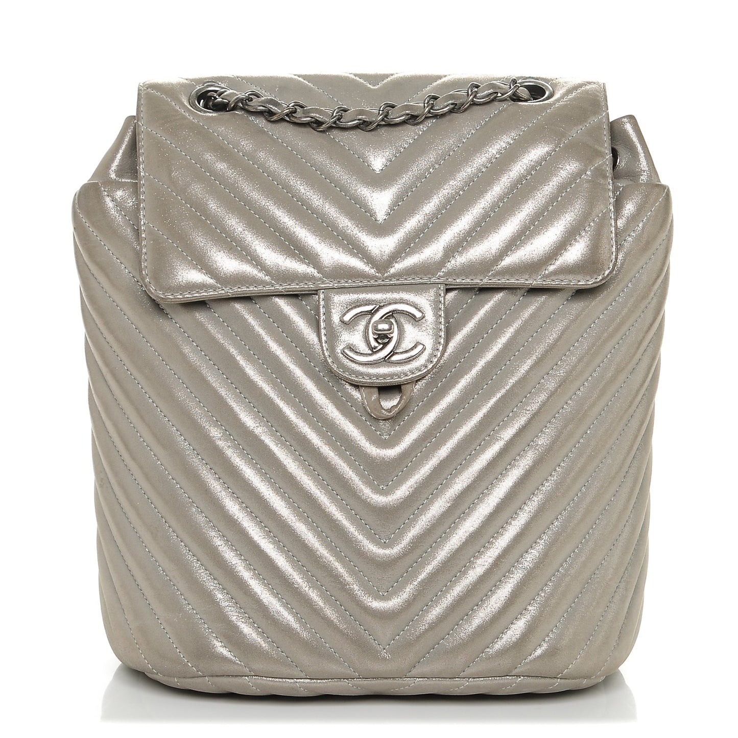 Metallic Calfskin Chevron Quilted Small Urban Spirit Backpack Silver