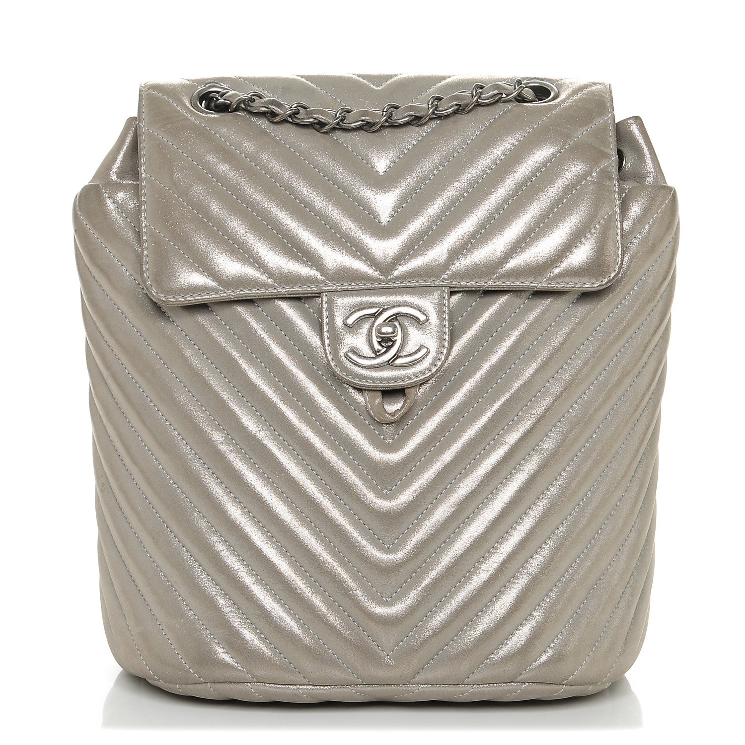 Chanel Metallic Calfskin Chevron Quilted Small Urban Spirit Backpack Silver 1 of 6