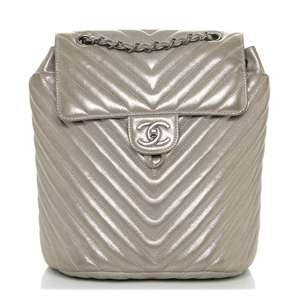 Chanel Metallic Calfskin Chevron Quilted Small Urban Spirit Backpack Silver 1 of 6