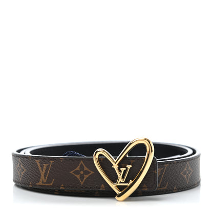 Louis Vuitton Calfskin Monogram 30mm Fall in Love Heart Reversible Belt 80 32 Black 1 of 5