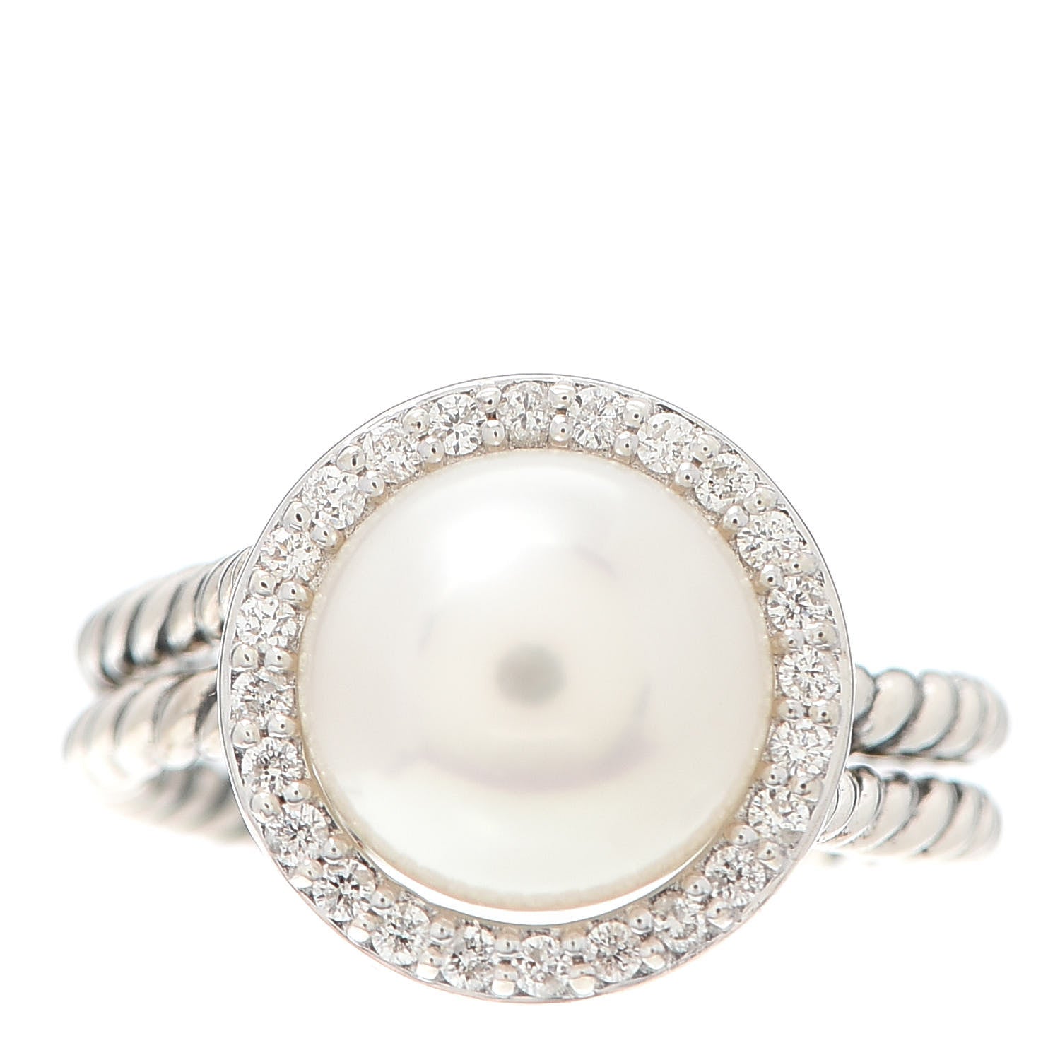 David Yurman Sterling Silver Diamond Pearl Cable Ring 53 6.25 1 of 4