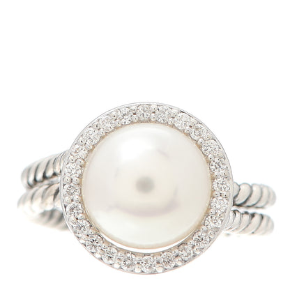 David Yurman Sterling Silver Diamond Pearl Cable Ring 53 6.25 1 of 4