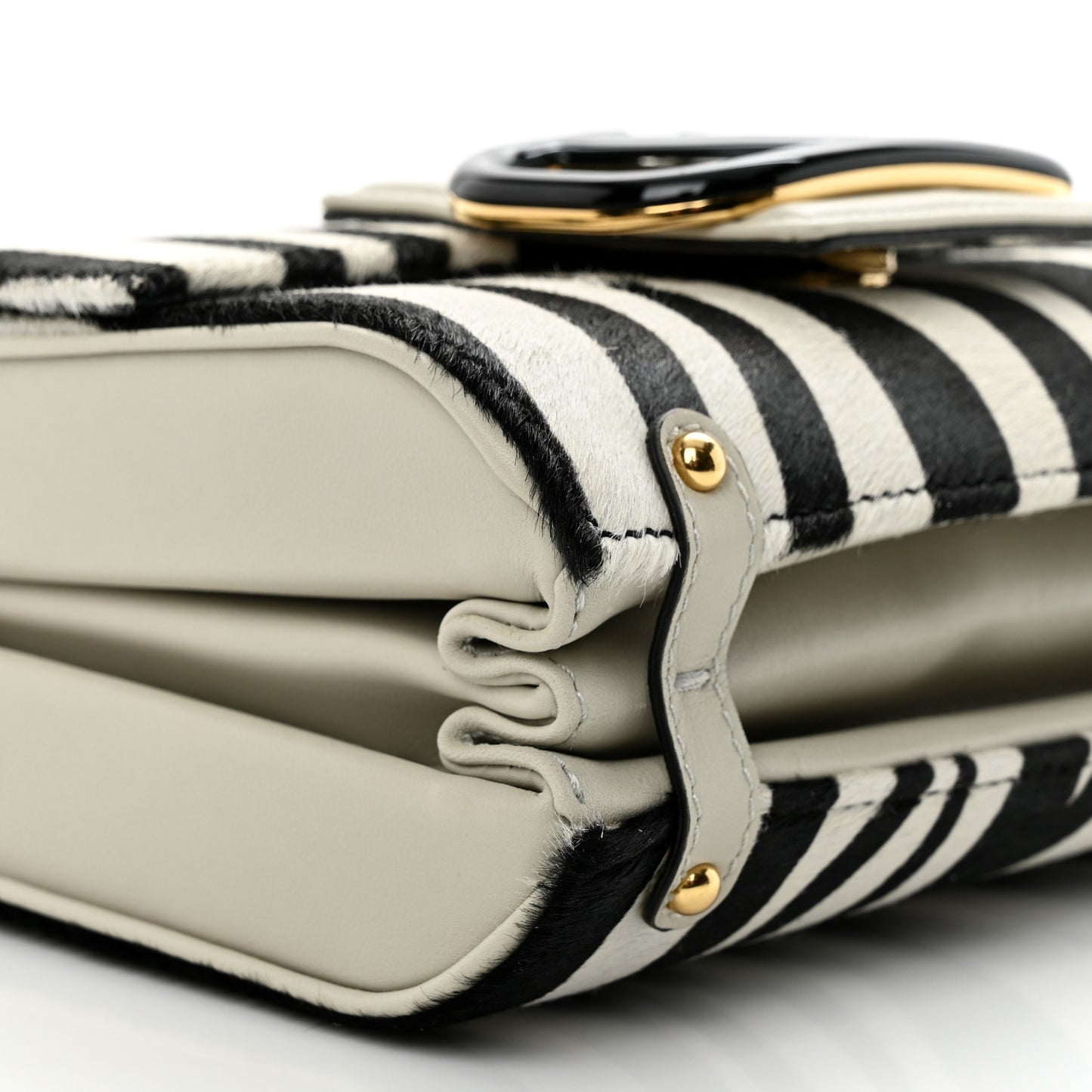 Pony Hair Zebra VLogo Stud Sign Shoulder Bag White Black