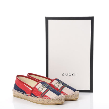 Gucci Canvas Sylvie Stripe Logo Womens Espadrilles 37 Mystic White Hibiscus Red Maritime 17 of 17