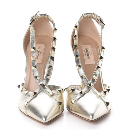 Valentino Garavani Metallic Nappa Rockstud Cross Strap D'Orsay 105mm Pumps 39.5 Platino 2 of 7