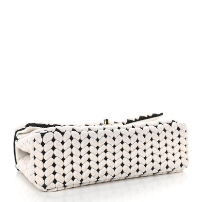 Chanel Calfskin Wool Woven Flap White Black 3 of 8