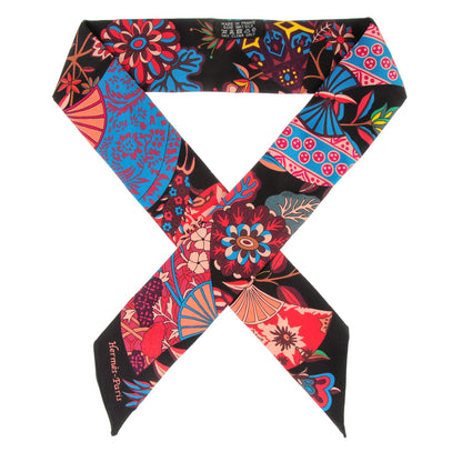 Hermes Silk Fleurs et Papillons de Tissus Twilly Black Rouge Bleu 1 of 5