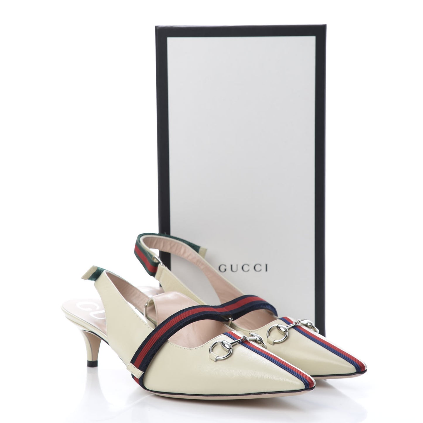 Malaga Kid Web Horsebit Low Heel Slingback Pumps 41 Vintage White