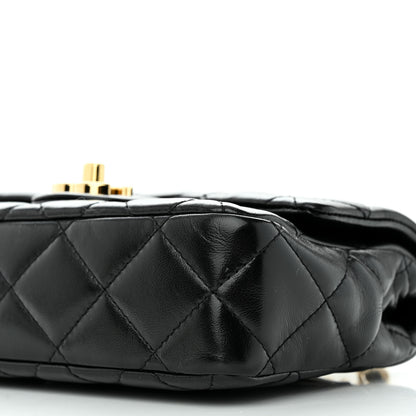 Chanel Shiny Lambskin Quilted Golden Links Top Handle Flap Black 10 of 13