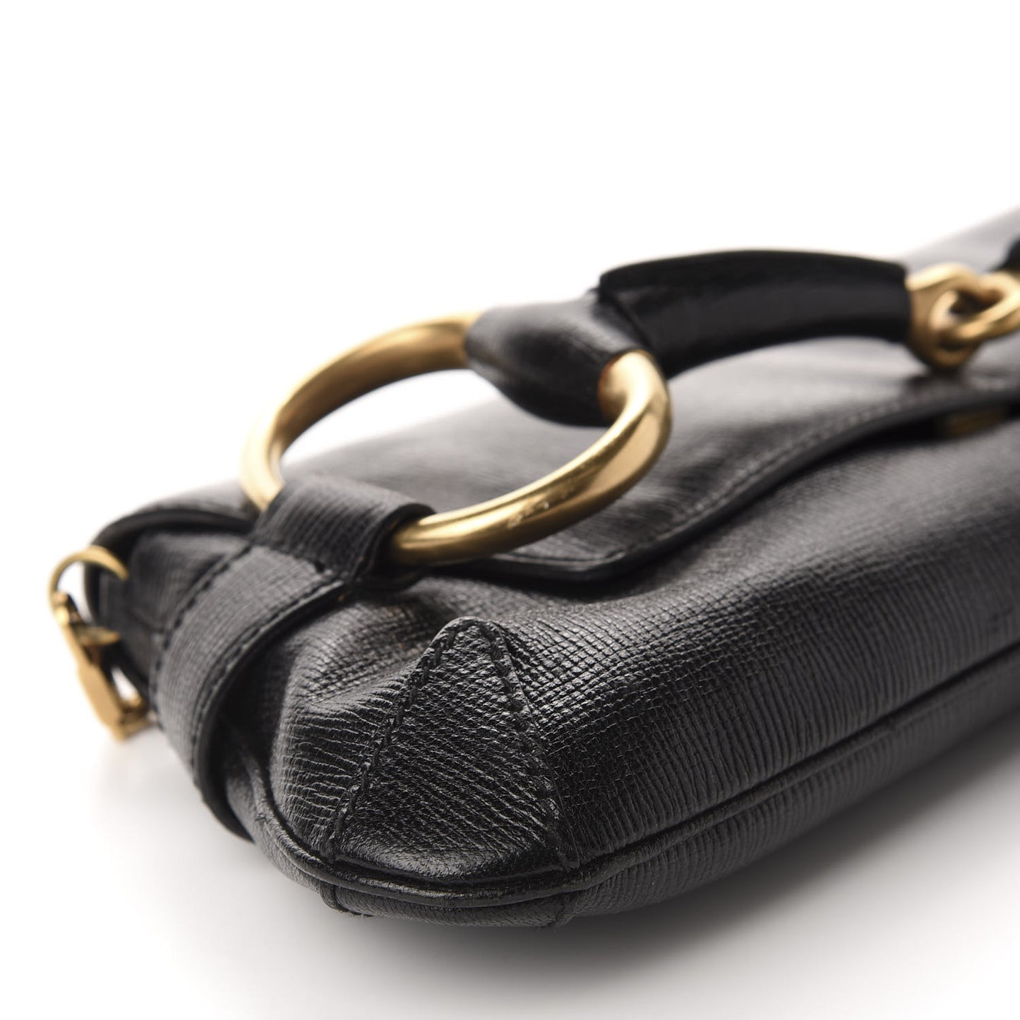 Textured Calfskin Horsebit Clutch Black