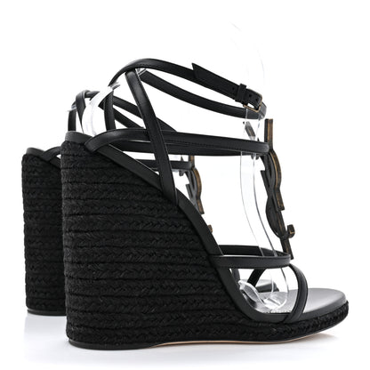 Saint Laurent Calfskin Cassandra Espadrille 105 Wedges 40 Black 4 of 9
