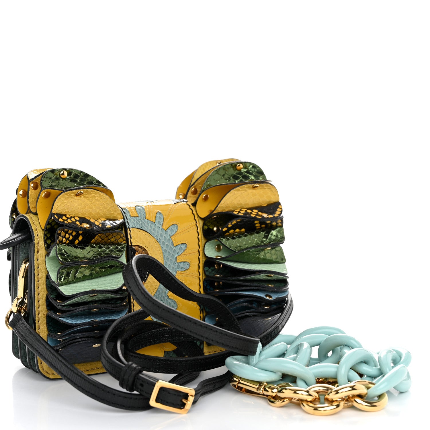 Burberry Calfskin Watersnake Print Ruffle Small Buckle Shoulder Bag Multicolor 3 of 10