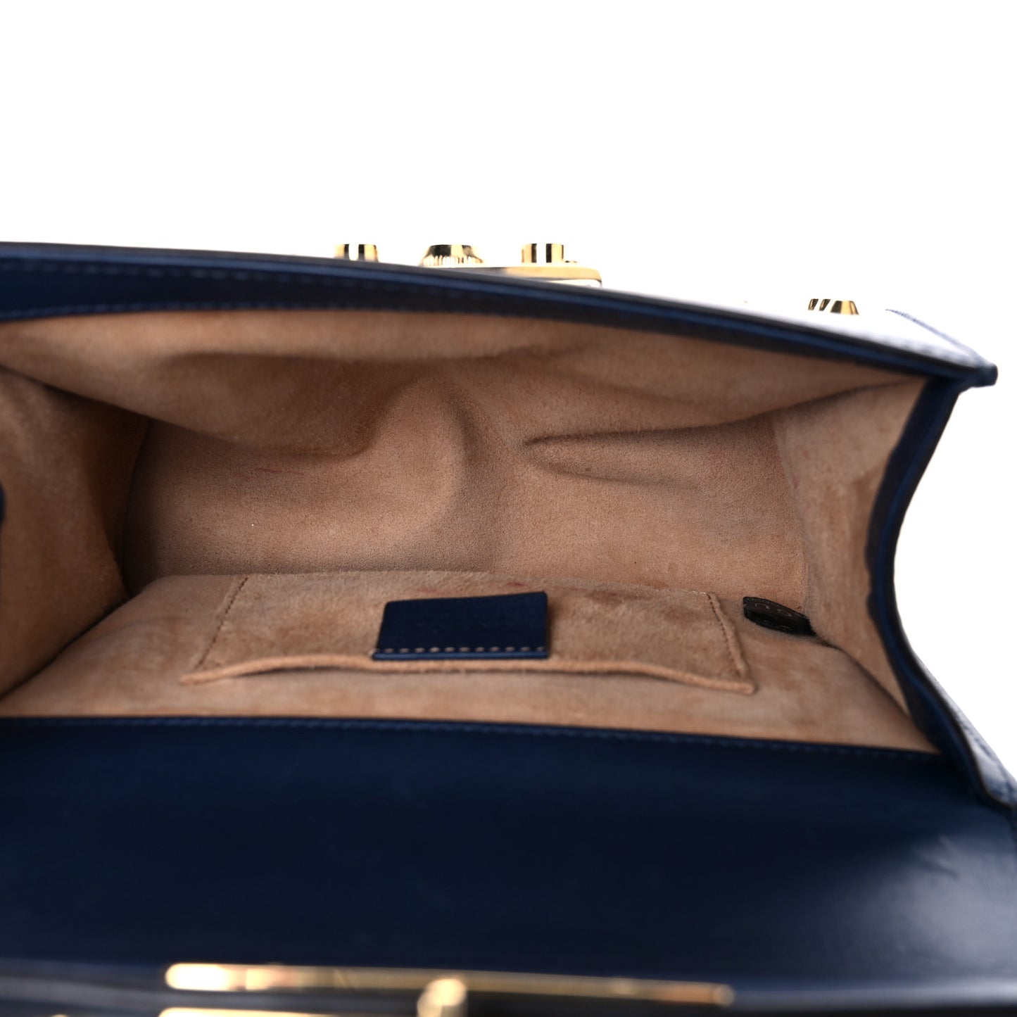 Calfskin Studded Small Padlock Shoulder Bag Blue Agata