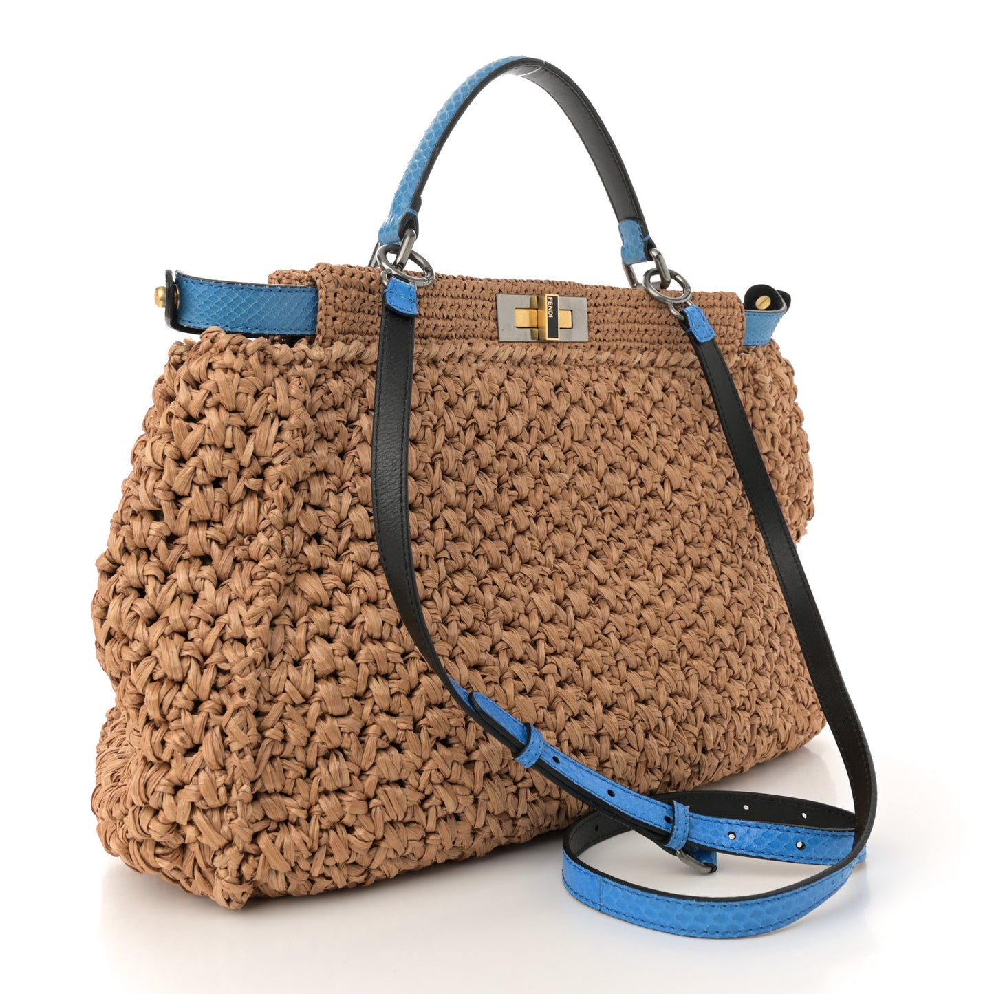 Raffia Snakeskin Large Peekaboo X-Tote Miele Bluette