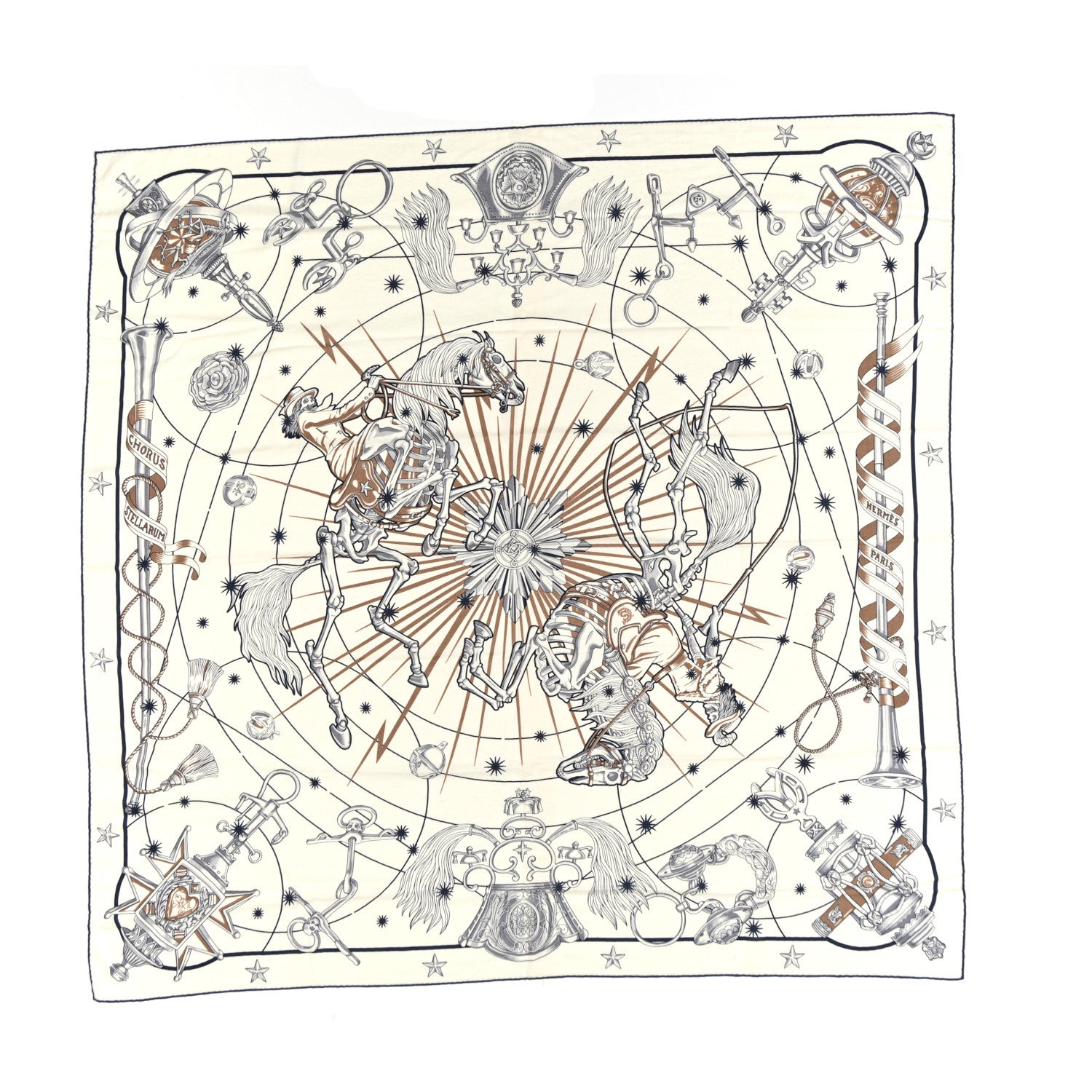 Hermes Cashmere Silk Chorus Stellarum Shawl 140 Blanc Marine Beige Rose 1 of 3