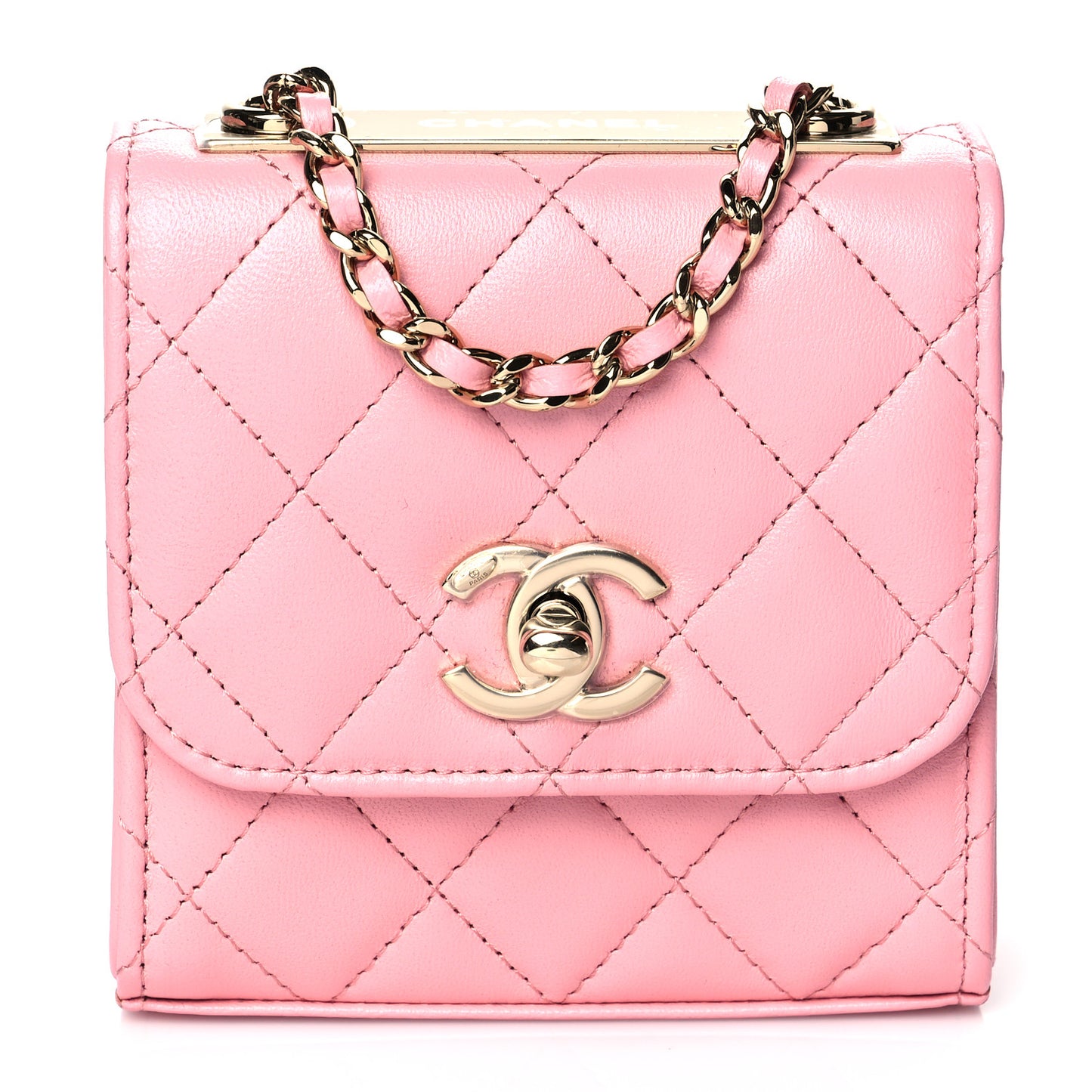 Lambskin Quilted Mini Trendy CC Clutch With Chain Pink