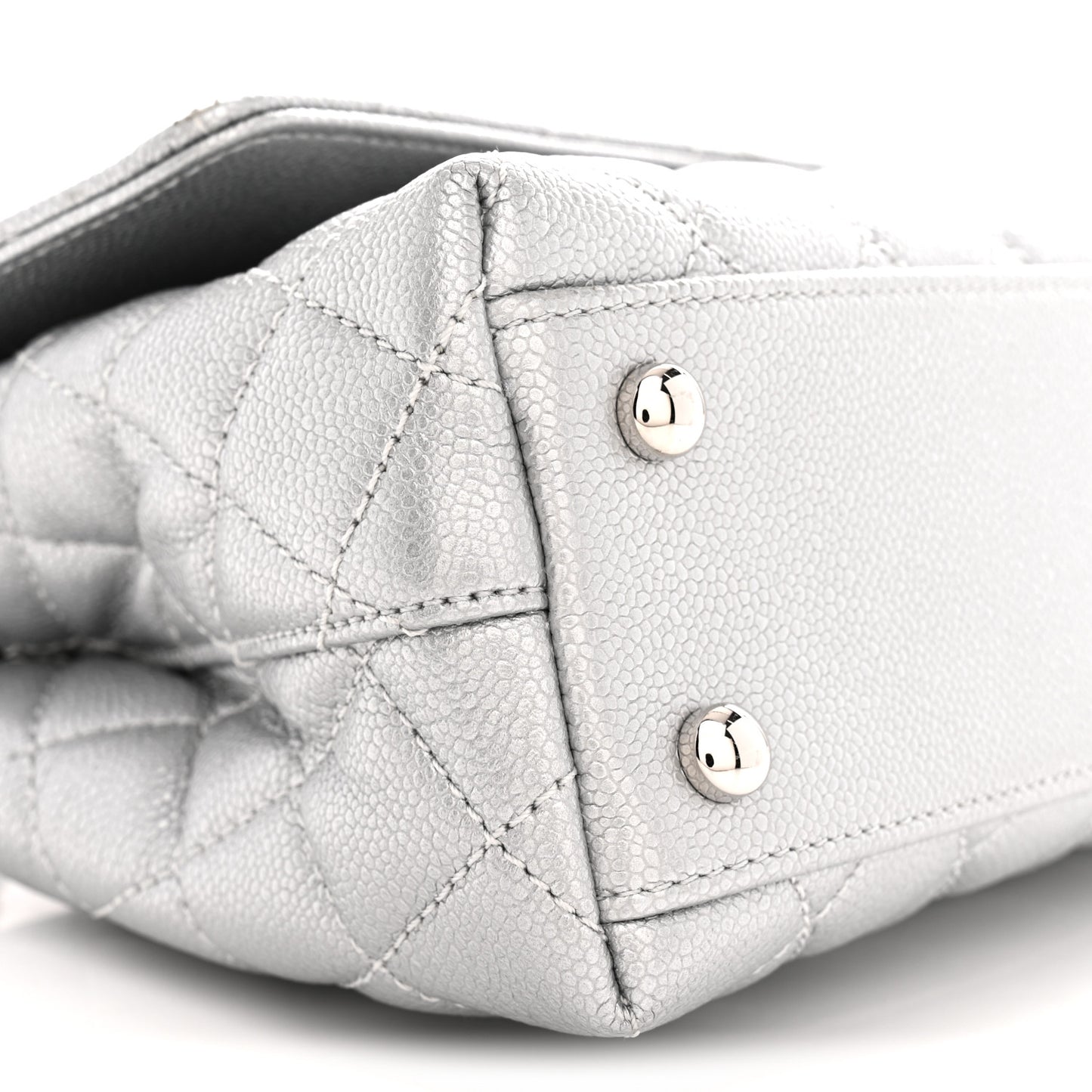 Metallic Caviar Quilted Mini Coco Handle Flap Silver