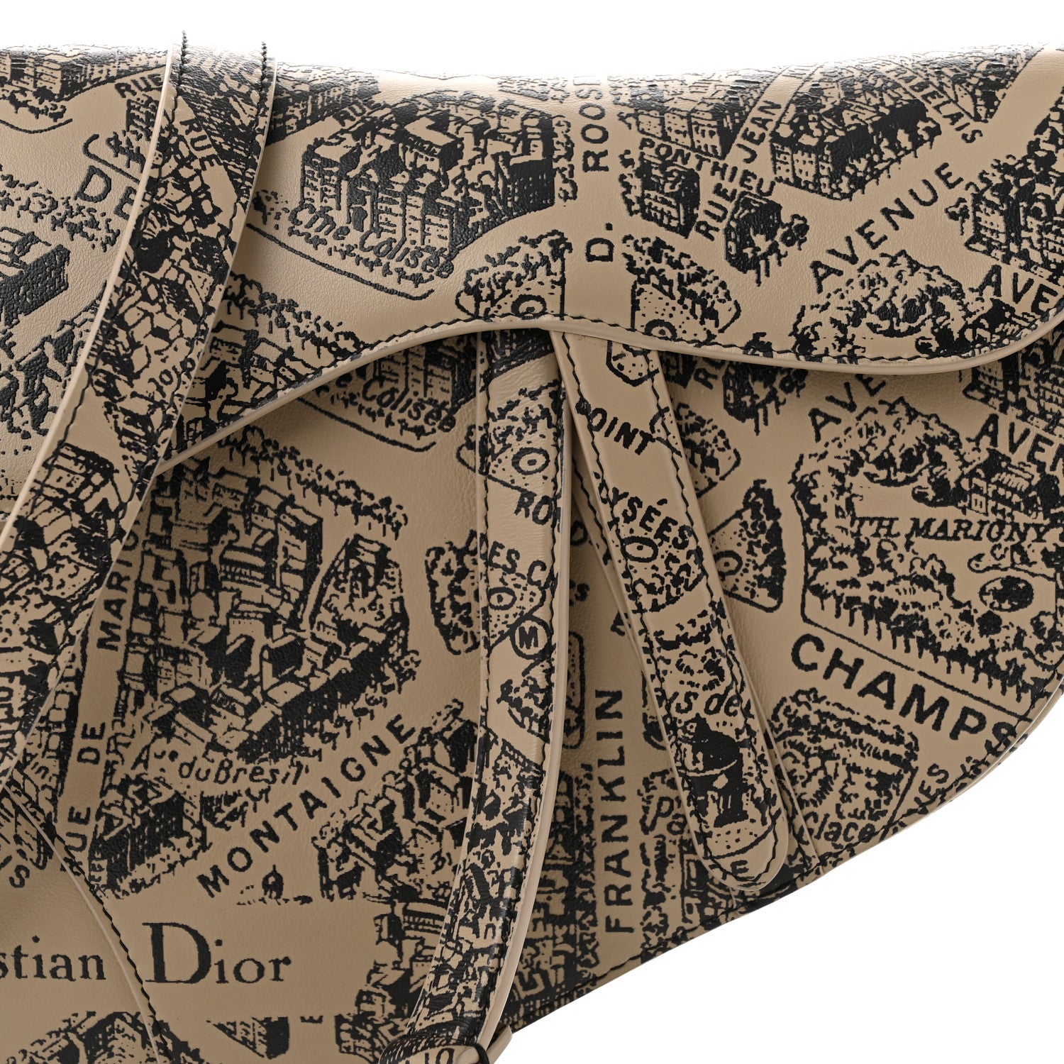Christian Dior Calfskin Plan De Paris Printed Saddle Bag With Strap Beige Black 8 of 10
