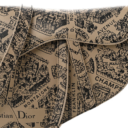 Christian Dior Calfskin Plan De Paris Printed Saddle Bag With Strap Beige Black 8 of 10