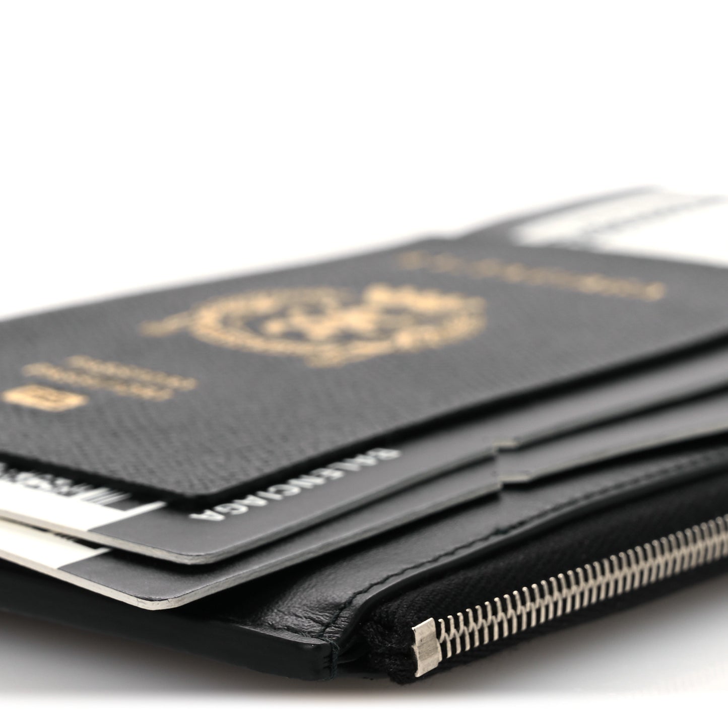 Textured Calfskin Passport Phone Holder Black