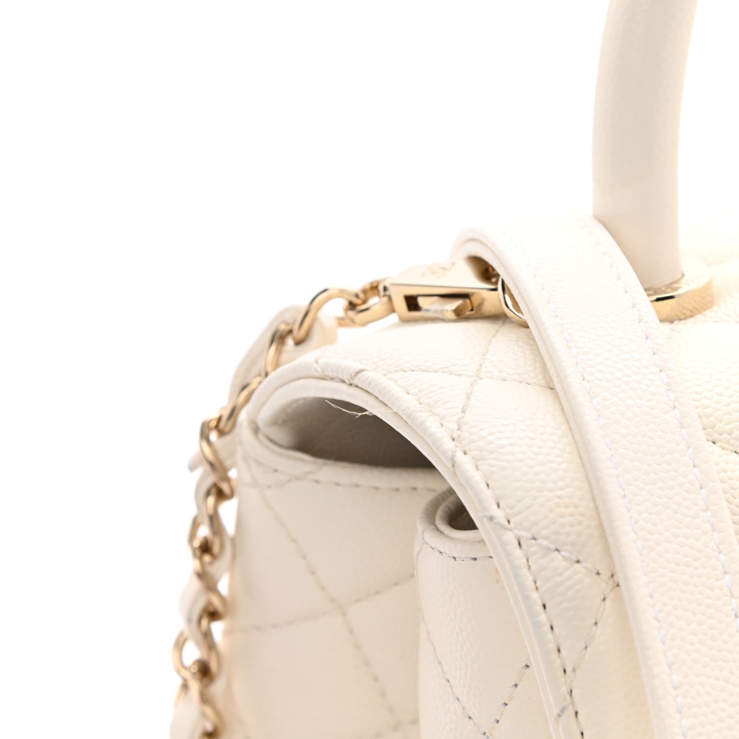 Caviar Quilted Small Coco Handle Flap White