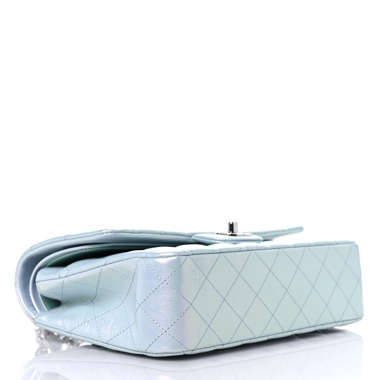 Iridescent Calfskin Quilted Medium Double Flap Light Blue