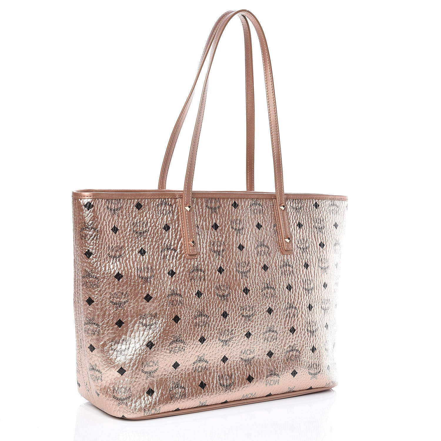 MCM Metallic Visetos Medium Anya Shopper Tote Champagne Gold 3 of 9