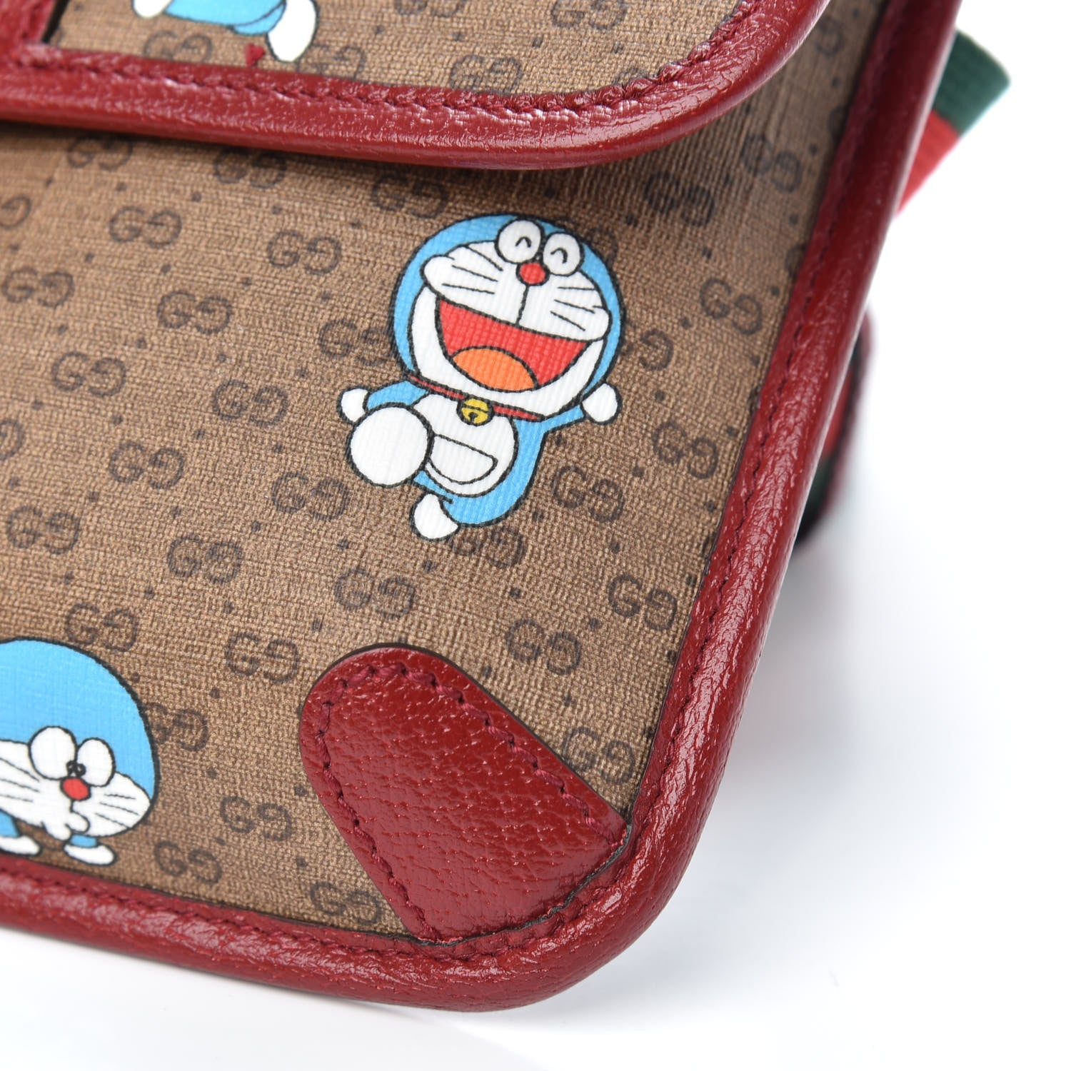 Gucci X DORAEMON Mini Vintage GG Supreme Monogram Web Slim Belt Bag Beige Cherry Red 9 of 9