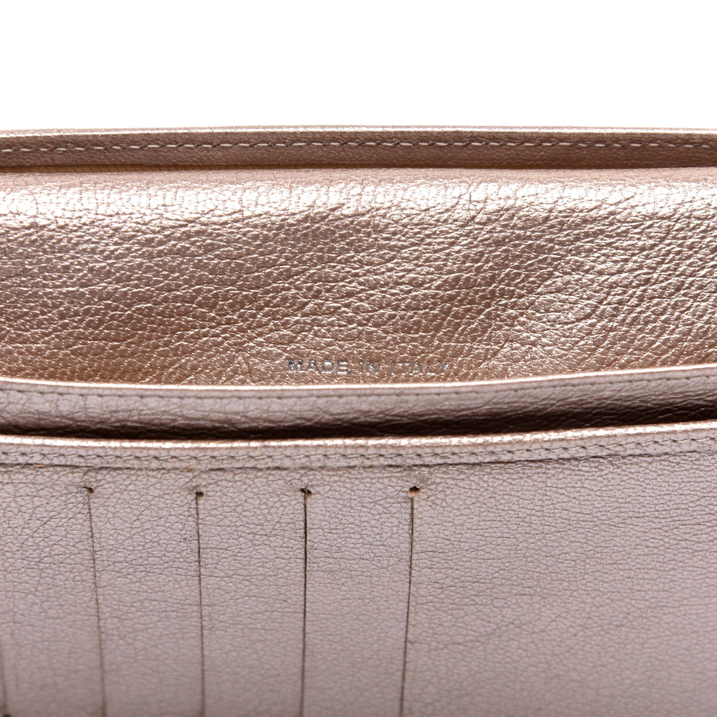 Metallic Goatskin Large Flap Wallet Beige