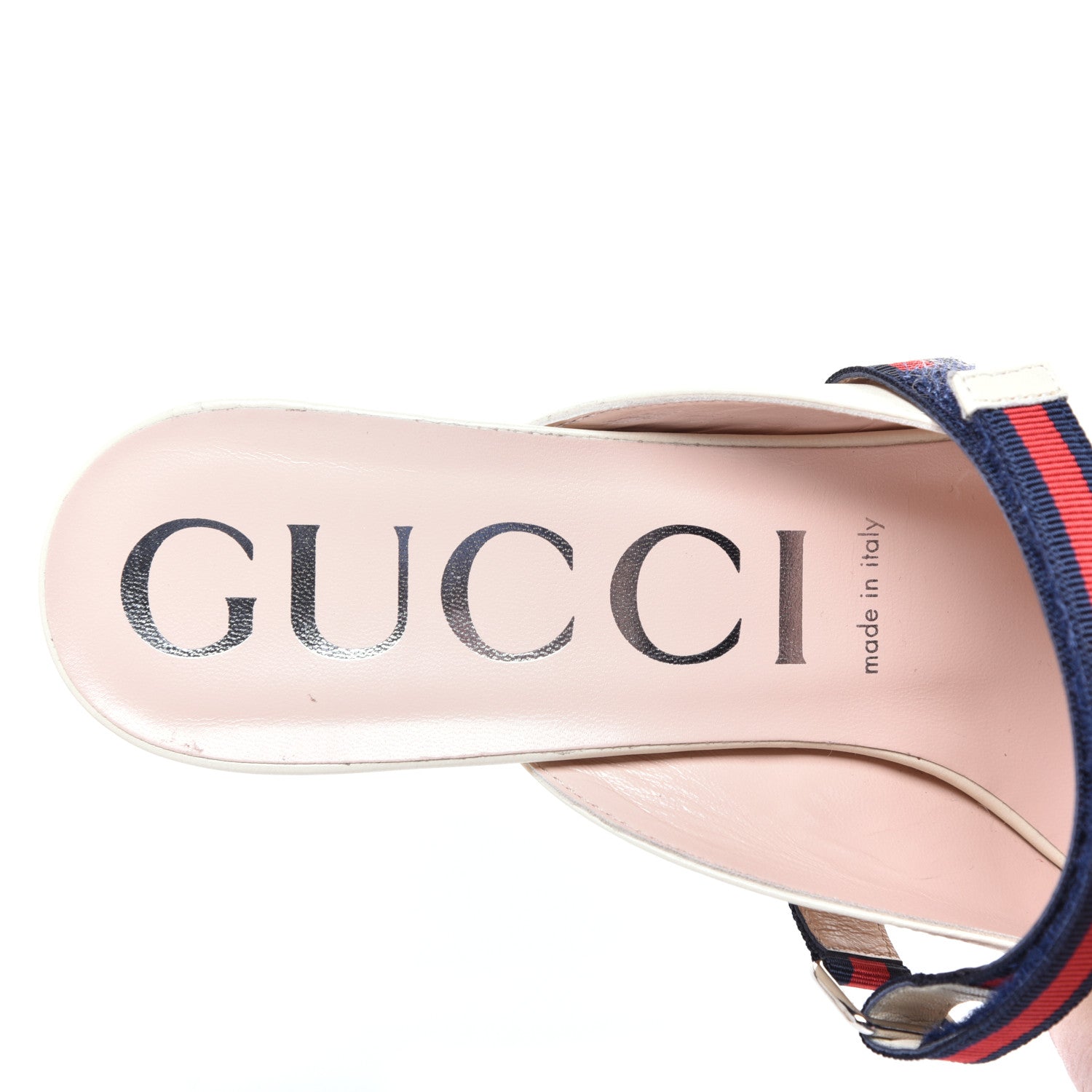 Gucci Malaga Kid Sylvie Web Cross Strap Mid-Heel Slides 40.5 Vintage White 6 of 9