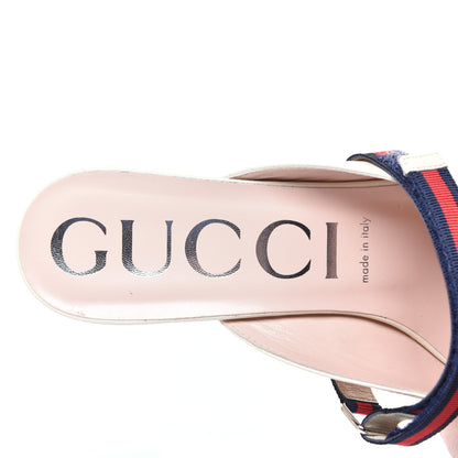Gucci Malaga Kid Sylvie Web Cross Strap Mid-Heel Slides 40.5 Vintage White 6 of 9