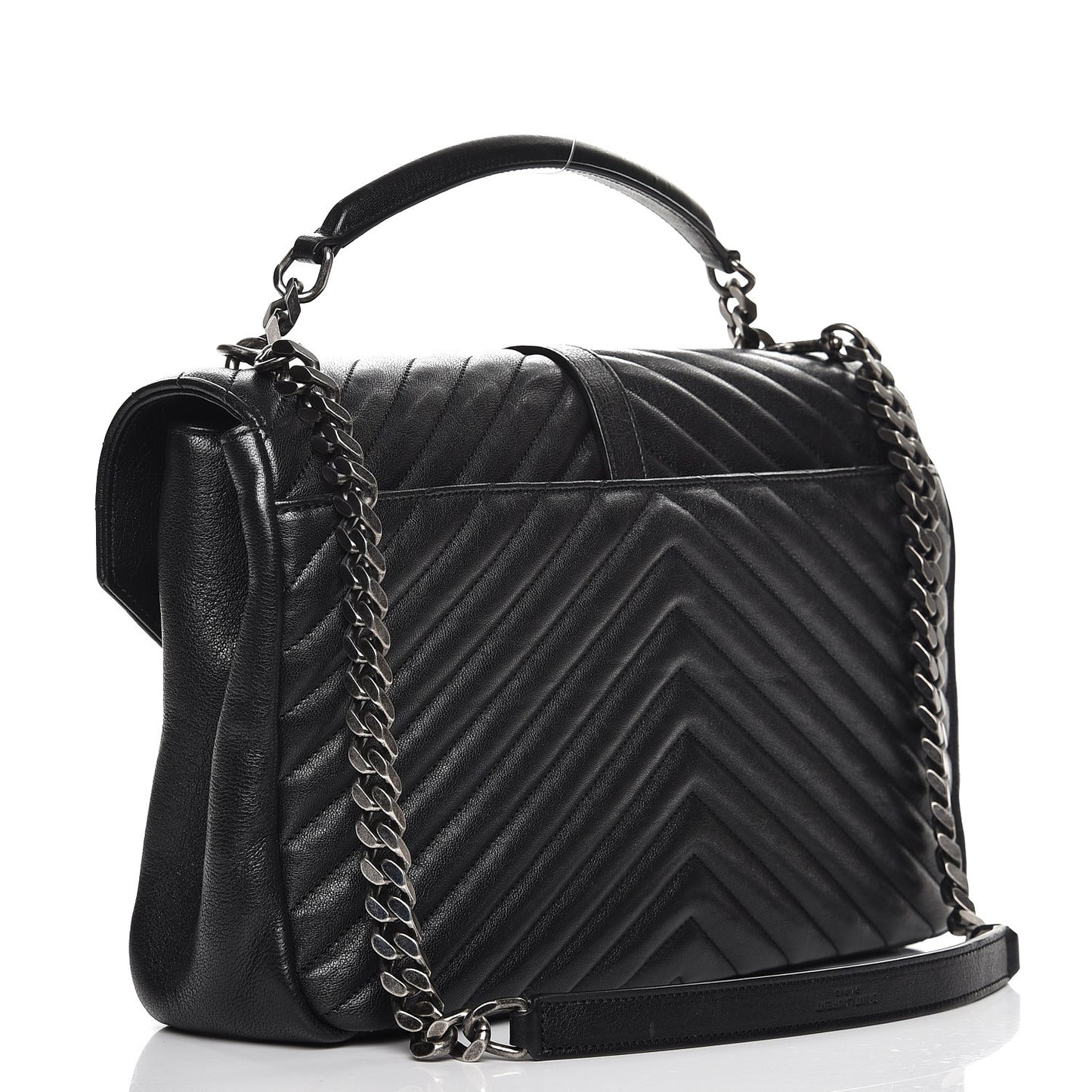 Sheepskin Matelasse Chevron Monogram Large College Satchel Black