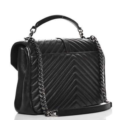 Saint Laurent Sheepskin Matelasse Chevron Monogram Large College Satchel Black 4 of 8
