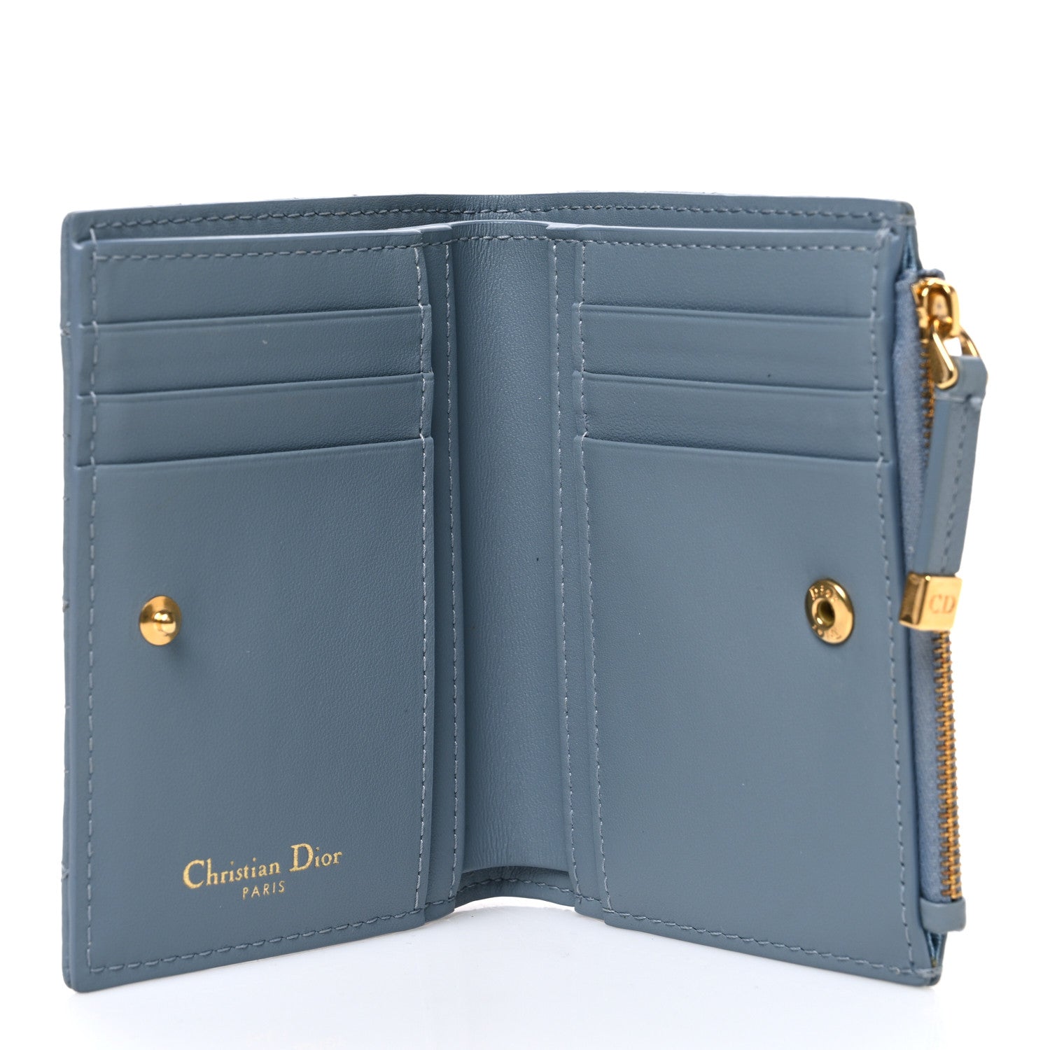 Christian Dior Grained Calfskin Supple Cannage Caro Dahlia Wallet Cloud Blue 5 of 7