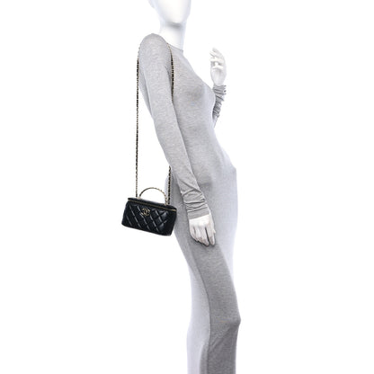 Chanel Lambskin Quilted Small Pearl Top Handle Vanity Case With Chain Black 2 of 10