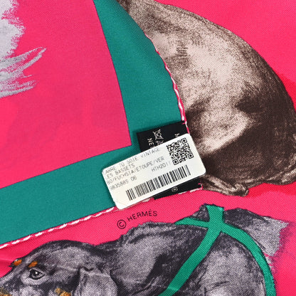 Hermes Silk Les Bassets Scarf 70 Fuchsia Etoupe Vert 3 of 4