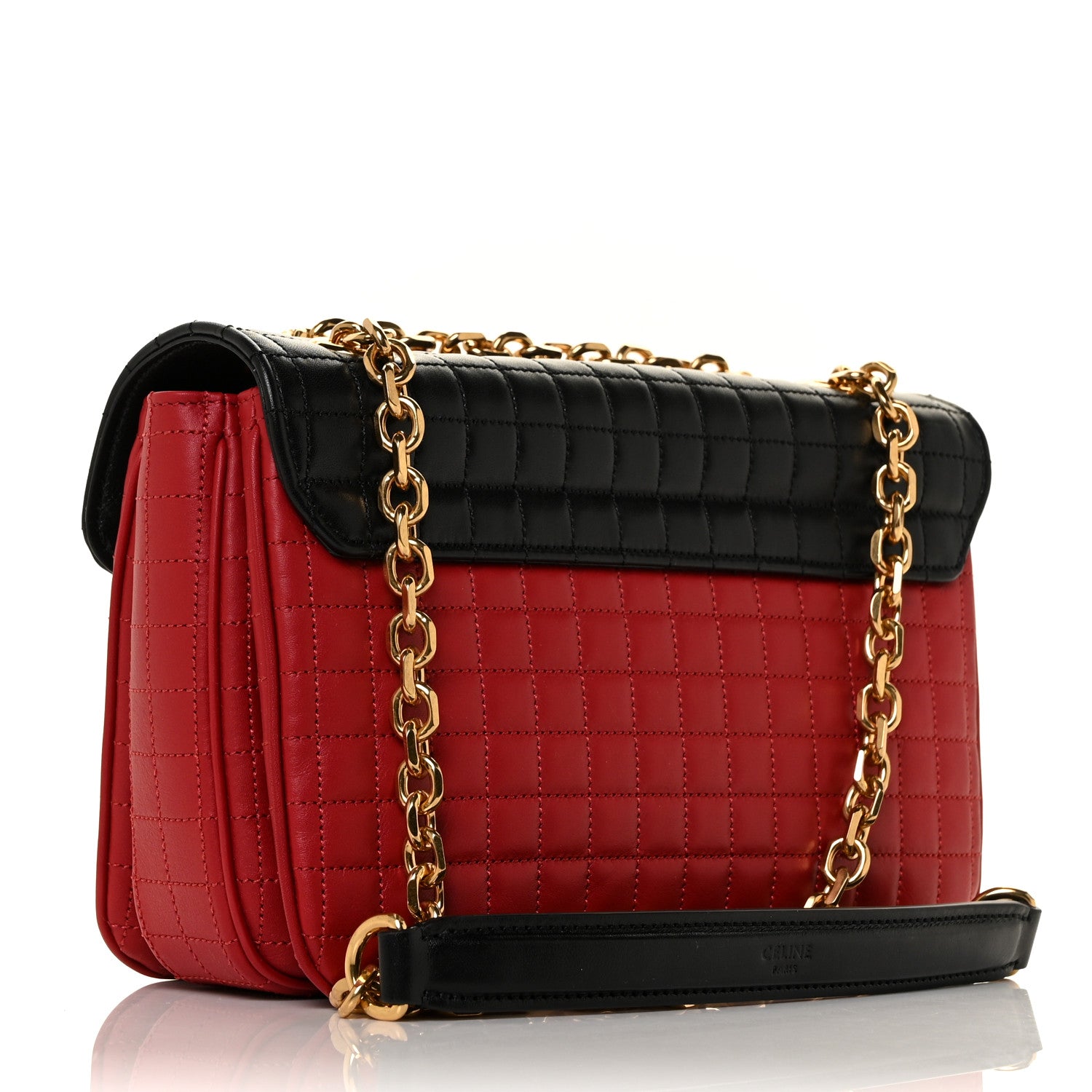 Celine Calfskin Quilted Medium C Bag Red Black 2 of 7