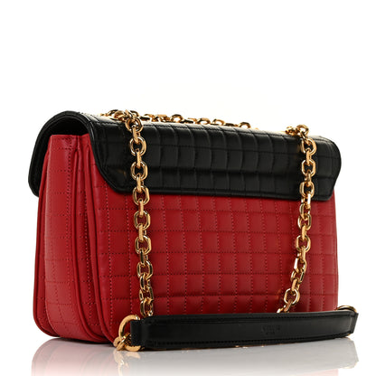 Celine Calfskin Quilted Medium C Bag Red Black 2 of 7