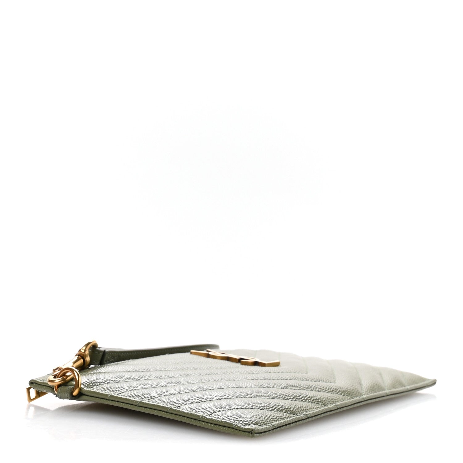 Saint Laurent Grain De Poudre Chevron Monogram Large Bill Pouch Light Sage 4 of 8