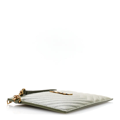 Saint Laurent Grain De Poudre Chevron Monogram Large Bill Pouch Light Sage 4 of 8