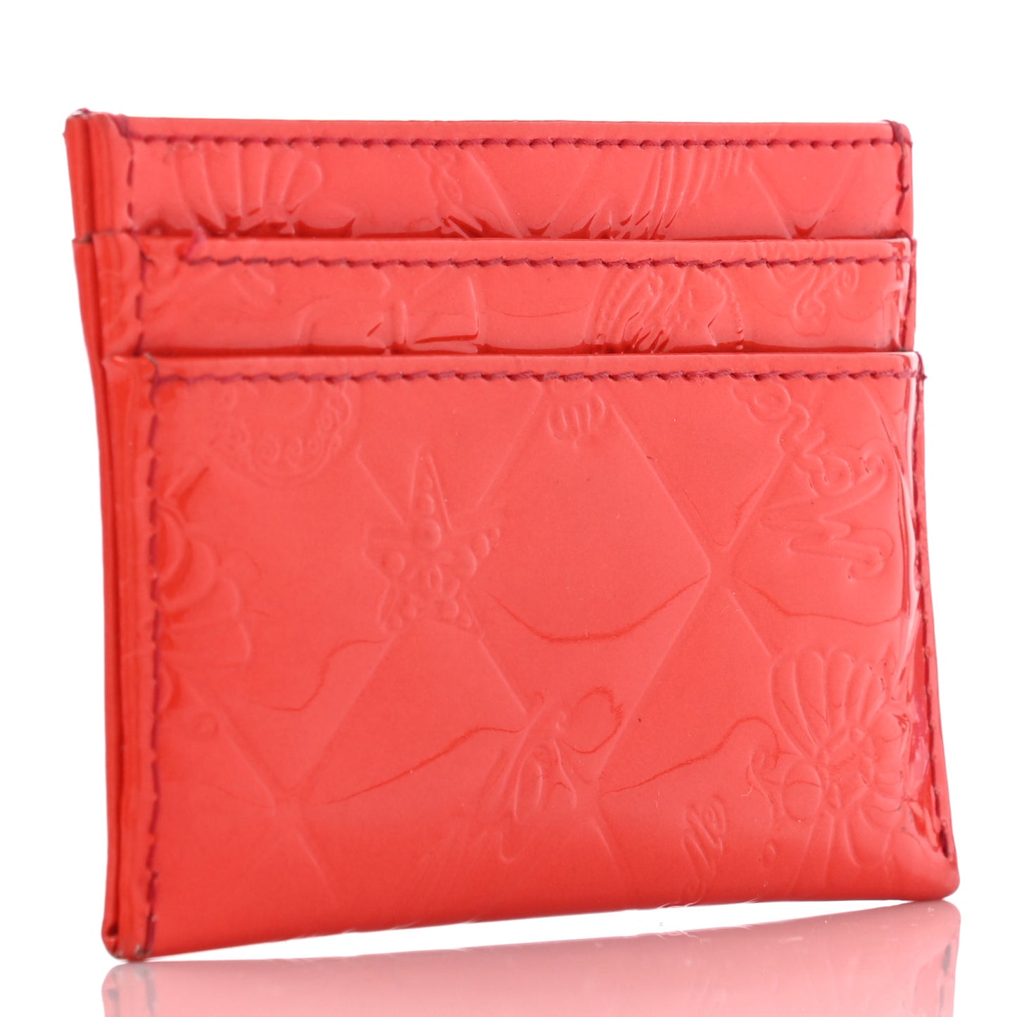 Patent Calfskin Lucky Symbols Card Holder Case Rouge Clair