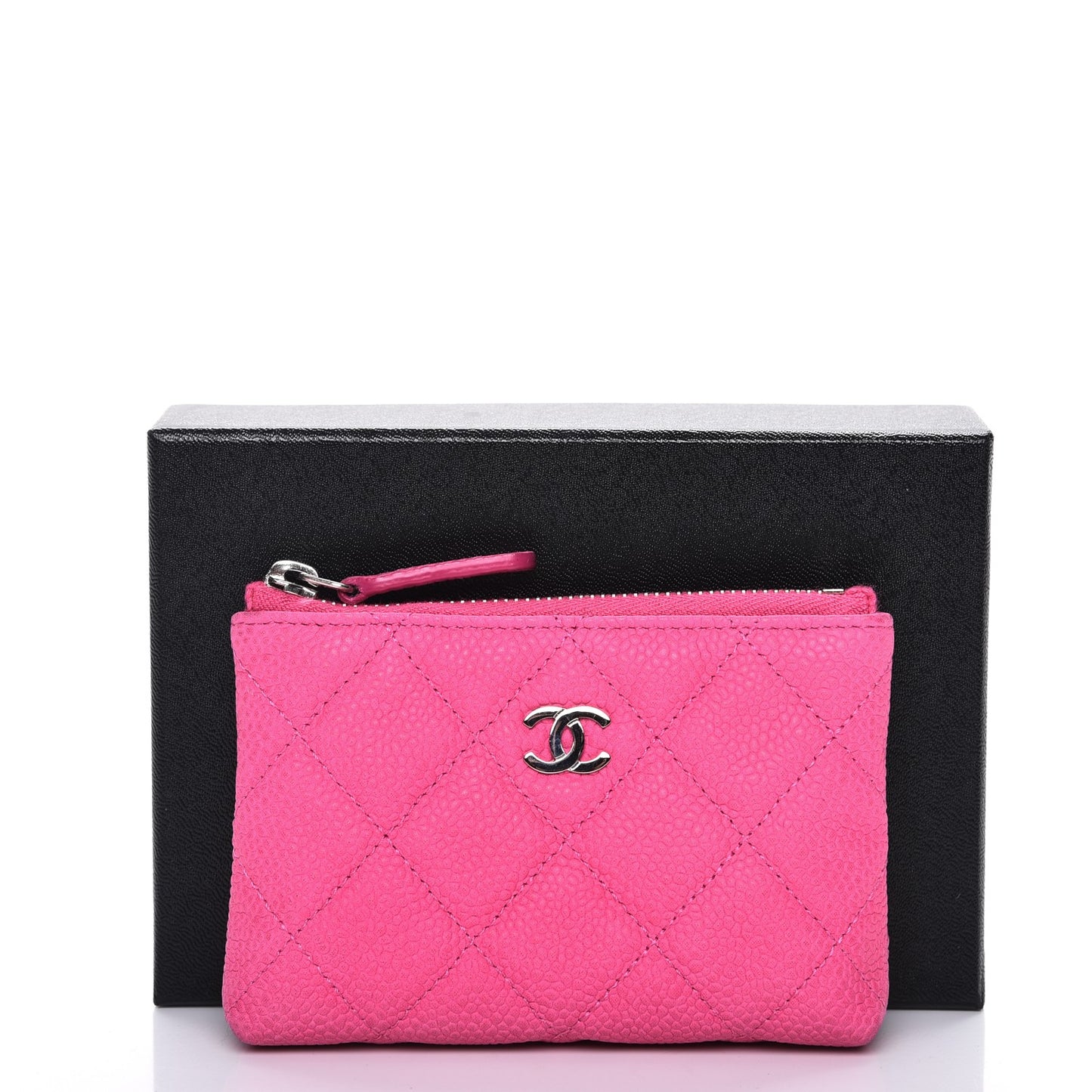 Iridescent Caviar Quilted Key Holder Case Pink