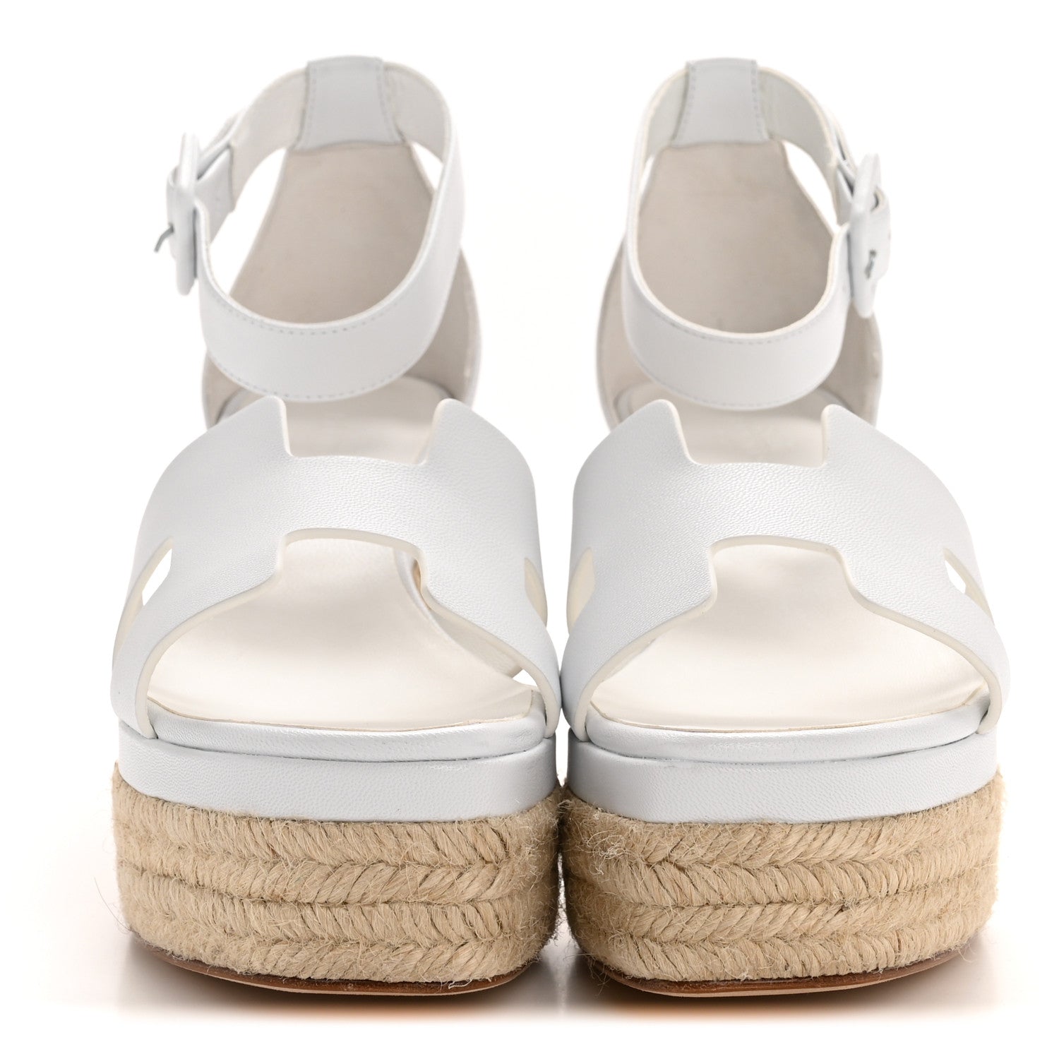 Hermes Goatskin Elda Espadrille Wedge Sandals 38 White 1784578