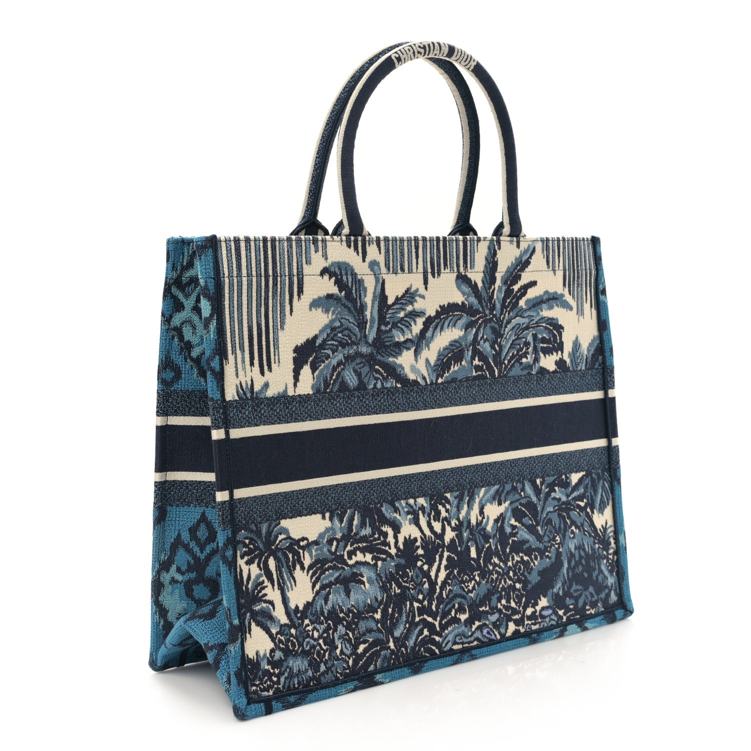 Christian Dior Canvas Embroidered Large Palm Tree Toile De Jouy Book Tote Blue Multicolor 3 of 9