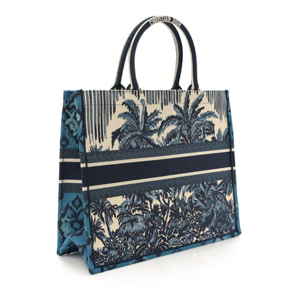 Christian Dior Canvas Embroidered Large Palm Tree Toile De Jouy Book Tote Blue Multicolor 3 of 9