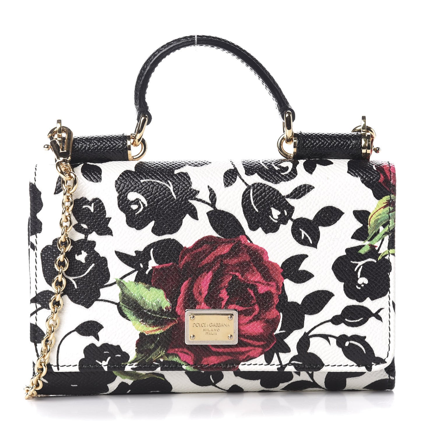 Dauphine Flower Printed Wallet On Chain Black White