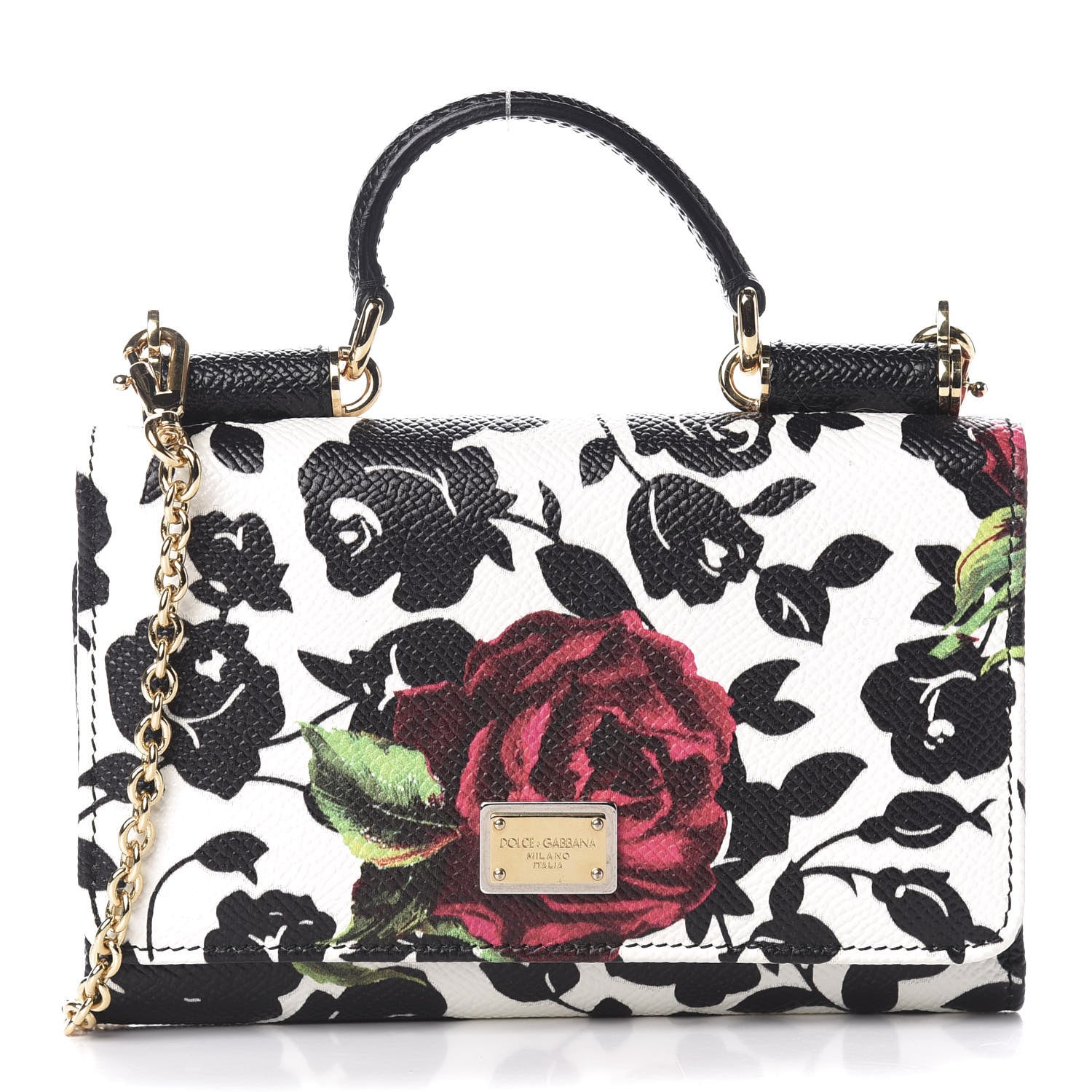 Dolce & Gabbana Dauphine Flower Printed Wallet On Chain Black White 1 of 10